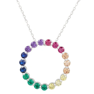 Suzy Levian Sterling Silver Rainbow Circle Pendant In Multi