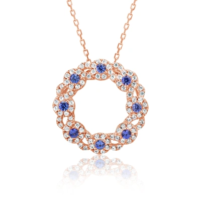 Suzy Levian Rose Sterling Silver Sapphire & Diamond Accent Crossing Circle Necklace In Blue