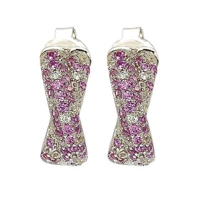 Suzy Levian Sterling Silver Pink Sapphire Petite Crossover Pave Earrings