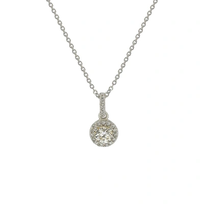 Suzy Levian 14k White Gold .35 Cttw Diamond Halo Pendant