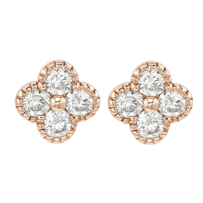 Suzy Levian 14k Rose Gold 2/5 Cttw Diamond Clover Stud Earrings In Pink