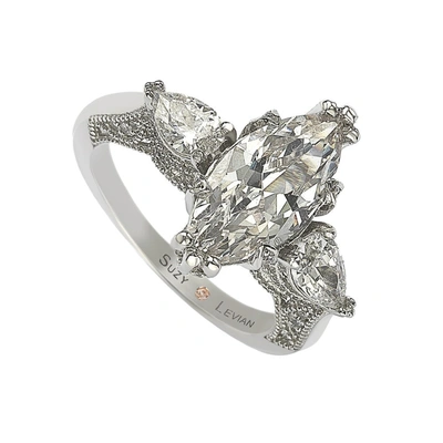 Suzy Levian Sterling Silver Marquise Cubic Zirconia Engagement Ring In White