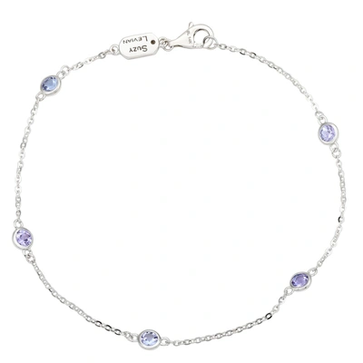 Suzy Levian 14k White Gold .85 Cttw Tanzanite Station Bracelet In Blue