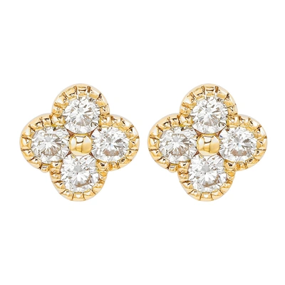 Suzy Levian Yellow Gold 7/10 Cttw Diamond Clover Stud Earrings