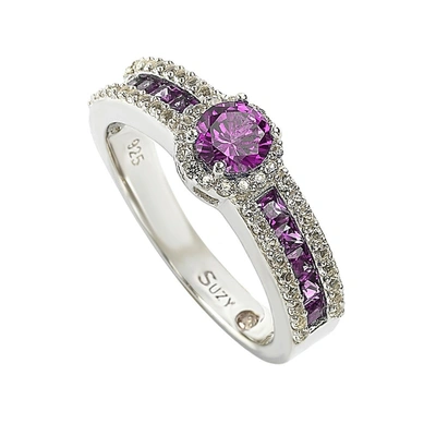 Suzy Levian Sterling Silver Pink Sapphire & Diamond Accent Princess-cut Bridal Ring