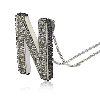 Suzy Levian Sterling Silver Sapphire & Diamond Accent Letter Pendant In Blue