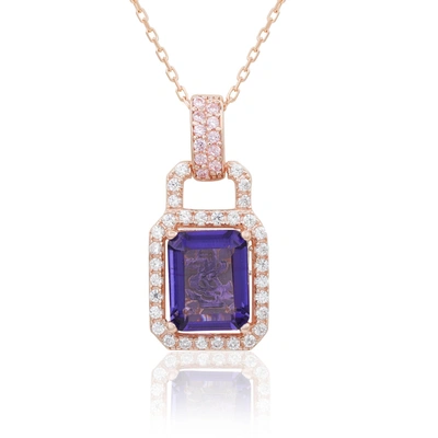 Suzy Levian Rose Gold Sterling Silver Blue Tanzanite & Pink Cubic Zirconia Pendant