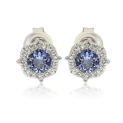 Suzy Levian Sterling Silver Sapphire 0.66cttw Halo Stud Earrings In Blue