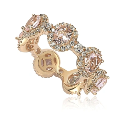 Suzy Levian Oval-cut Pink Morganite Cubic Zirconia In Rose Sterling Silver Stackable Band