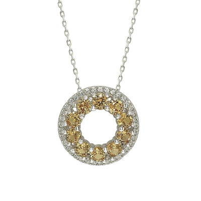 Suzy Levian Sterling Silver Yellow And White Sapphire & Diamond Accent Double Circle Eternity Pendant
