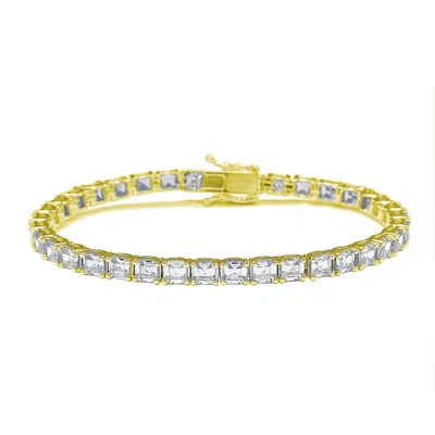 Suzy Levian Golden Sterling Silver White Assher Cut Cubic Zirconia Tennis Bracelet In Yellow