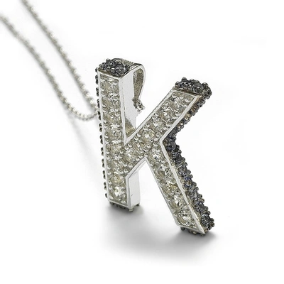 Suzy Levian Sterling Silver Sapphire & Diamond Accent Letter Pendant In Blue