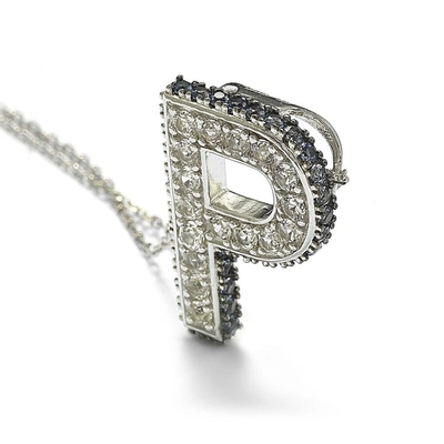 Suzy Levian Sterling Silver Sapphire & Diamond Accent Letter Pendant In Blue