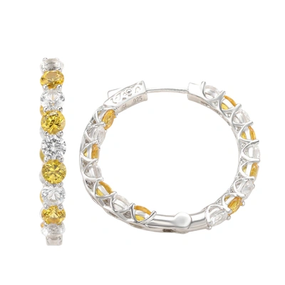 Suzy Levian Sterling Silver Sapphire Gladiator Hoop Earrings In Yellow