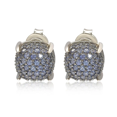Suzy Levian Sterling Silver Sapphire & Diamond Accent Pave Cluster Earrings In Blue