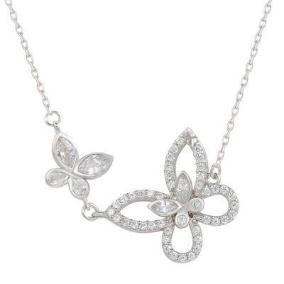 Suzy Levian Sterling Silver Cubic Zirconia Double Butterfly Necklace In White