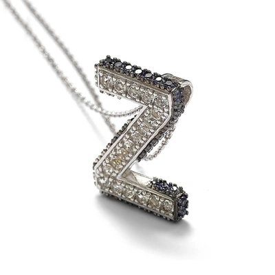Suzy Levian Sterling Silver Sapphire & Diamond Accent Letter Pendant In Blue