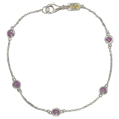 Suzy Levian Pink Sapphire 1 Cttw Sterling Silver Station Bracelet
