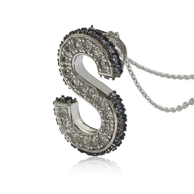 Suzy Levian Sterling Silver Sapphire & Diamond Accent Letter Pendant In Blue