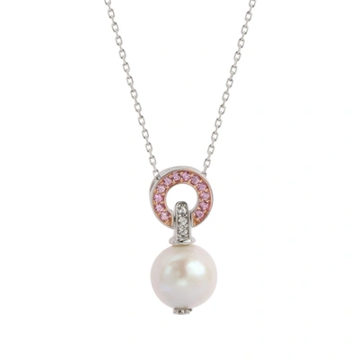 Suzy Levian Sterling Silver Pearl & Pink Sapphire Classic Circle Pendant