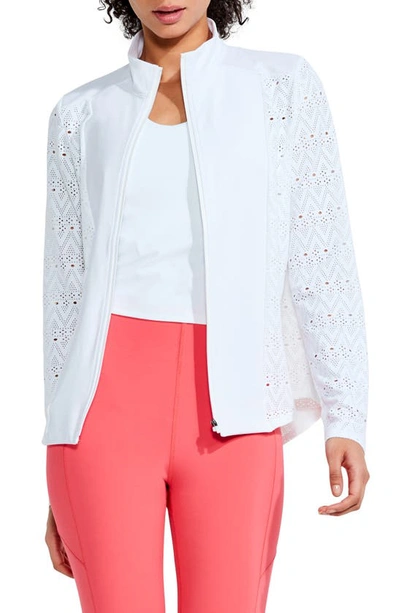 Nic + Zoe Active Flowfit Embroidered Lace Jacket In Paper White