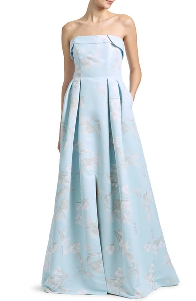 Sachin & Babi Brielle Floral Strapless Gown In Sky Venetia Petals