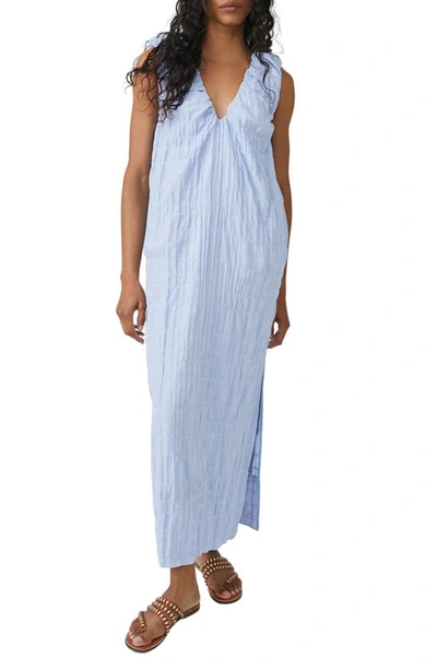 Free People Agatha Ruched Stretch Cotton Dress In Brunnera Blue