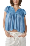 Free People Padma Flutter Sleeve Blouse In Blue