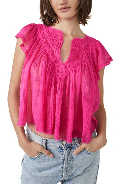 Free People Padma Flutter Sleeve Blouse In Pink