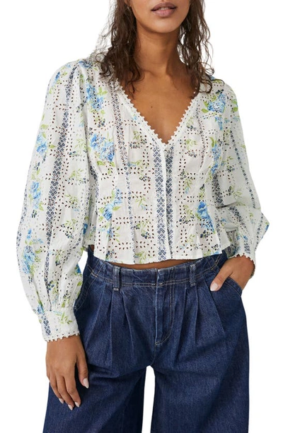 Free People Wallflower Eyelet Crop Blouse In White