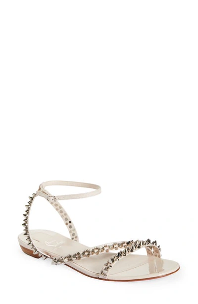 Christian Louboutin Mafaldina Spikes Ankle Strap Sandal In Nude