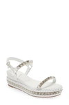 Christian Louboutin Pyraclou Glitter Espadrille Wedge Sandal In White