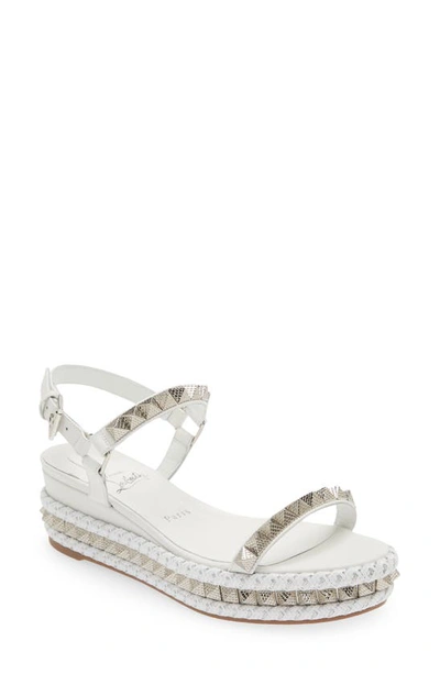 Christian Louboutin Pyraclou Glitter Espadrille Wedge Sandal In White