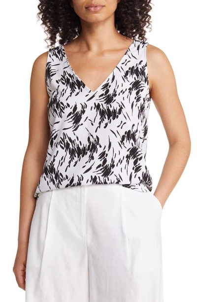 Nordstrom V-neck Tank Top In White- Black Swipe