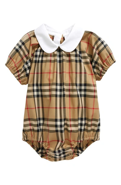 Burberry Babies' Odessa Check Stretch Cotton Bodysuit In Brown