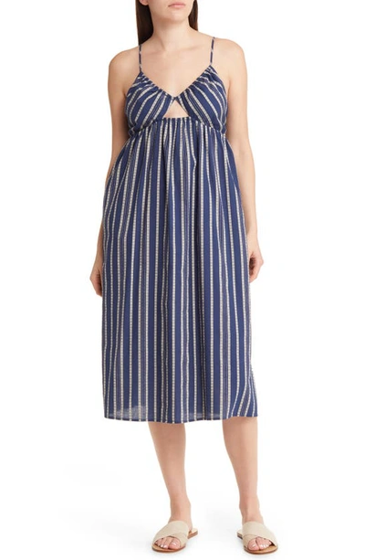 Treasure & Bond V-neck Cutout Stripe Cotton Sundress In Blue Artisan Stripe