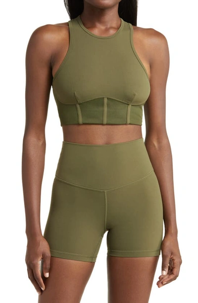 Zella Studio Luxe Corset Sports Bra In Olive Night