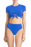 Robin Piccone Ava Knot Front Tee Bikini Top In French Blue