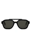 Fendi 52mm Geometric Sunglasses In Shiny Black / Smoke