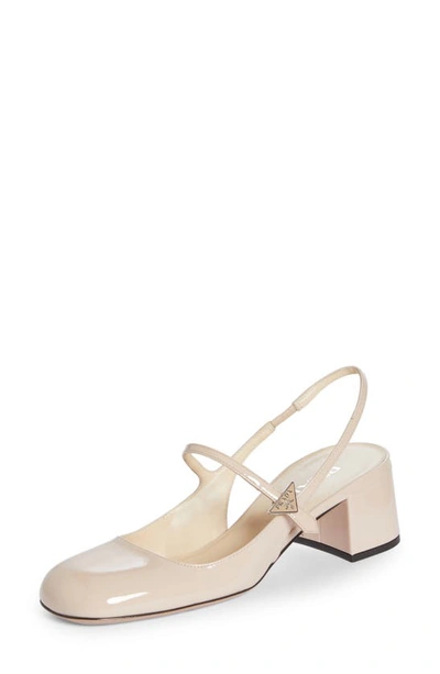 Prada Triangle-logo Leather Slingback Pumps In Nude