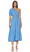 Steve Madden Leena Cutout One-shoulder Cotton Midi Dress In Blue