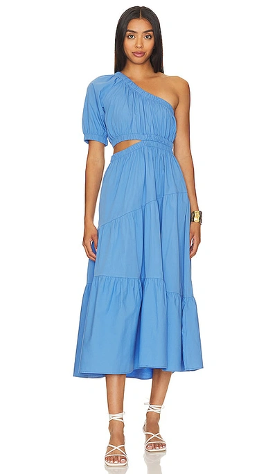 Steve Madden Leena Cutout One-shoulder Cotton Midi Dress In Blue