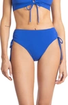 Robin Piccone Aubrey Ruched High Waist Bikini Bottoms In French Blue