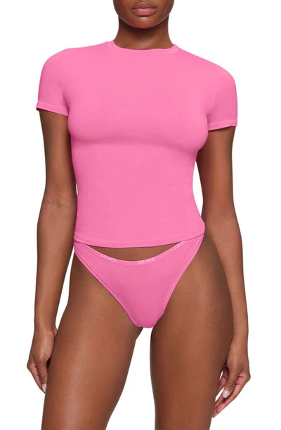 Skims Pink Soft Lounge Shimmer Maxi Dress In Petal
