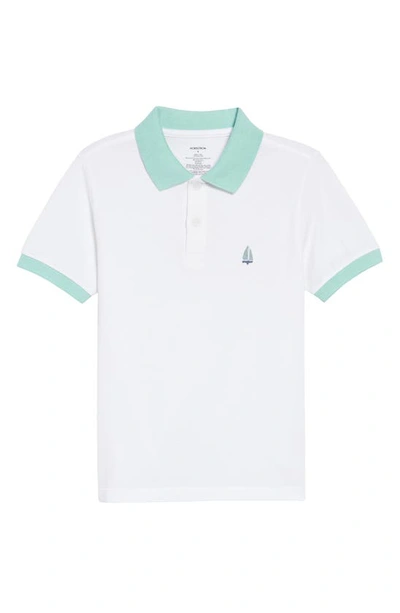Nordstrom Kids' Embroidered Piqué Polo In White- Green