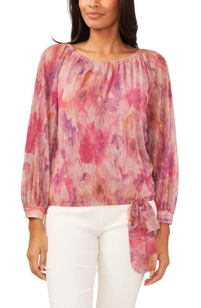 Chaus Metallic Floral Blouse In Beige/ Pink/ Gold