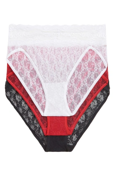 B.tempt'd By Wacoal Assorted 3-pack Lace Kiss High Cut Briefs In White/crimson Red /night