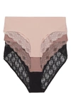 B.tempt'd By Wacoal Assorted 3-pack B.bare Assorted 3-pack Cheeky Tangas In Rose Smoke/antler/night