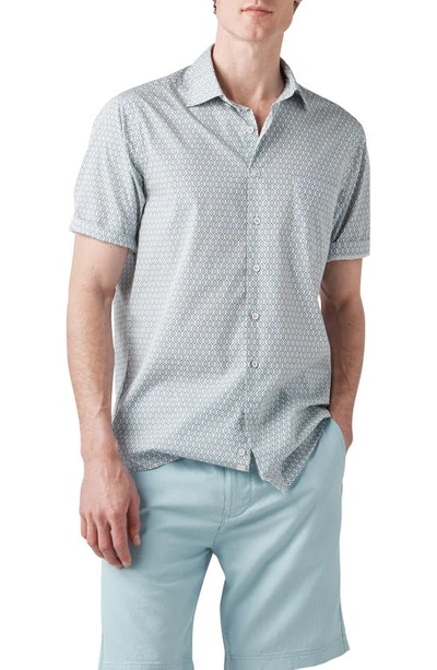Rodd & Gunn Carrick Geo Print Short Sleeve Button-up Shirt In Sand/ Blue