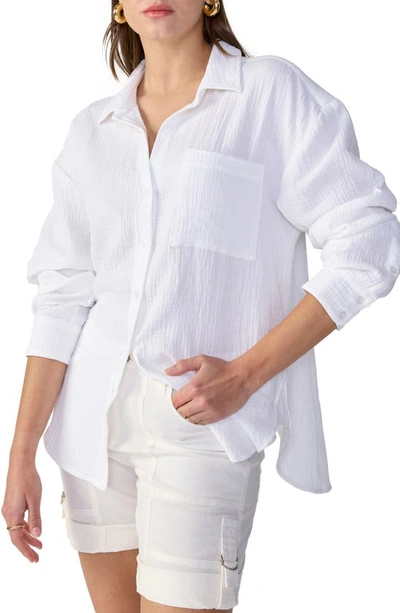 Sanctuary Split Back Cotton Gauze Tunic Shirt In White